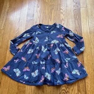 Tea Collection Girl's Butterfly Print Blue Long Sleeve Dress - 4